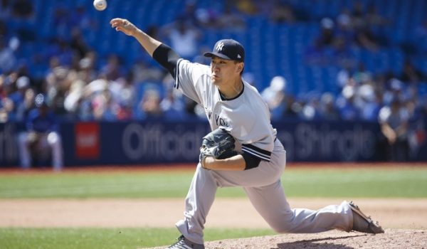 El japonés Masahiro Tanaka llegó a ocho victorias en la temporada de Grandes Ligas, en el triunfo de los Yanquis de Nueva York ante los Azulejos. LA PRENSA/Cole Burston/Getty Images/AFP