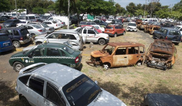 Galería | Entre chatarra y maleza. Así está el depósito vehicular en Managua