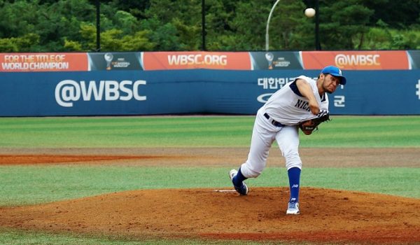 Lesther Medrano permitió cuatro carerras (tres limpias) y cargó con la derrota de Nicaragua ante Canadá, este martes en el Mundial de Beisbol Sub-18 de Corea del Sur. LA PRENSA/CORTESÍA/WBSC