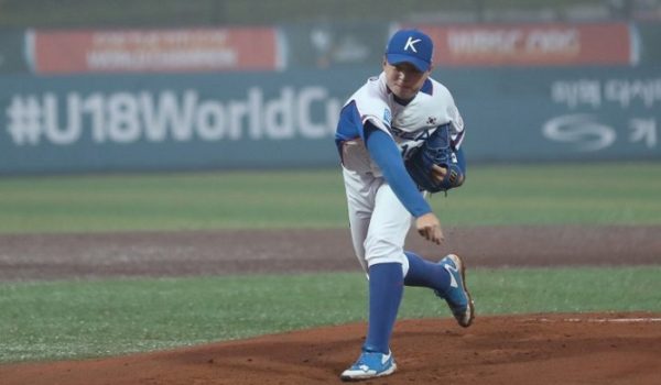 Lee Minho lanzó juego sin hit ni carrera de cinco entradas ante Nicaragua, este lunes en el Mundial de Beisbol Sub-18 en Corea del Sur. LA PRENSA/CORTESÍA/WBSC