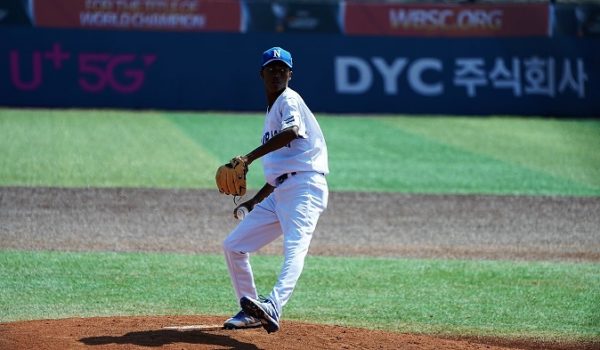 Williams Pravia ganó el partido de Nicaragua ante Sudáfrica, en la ronda de consolación del Mundial de Beisbol Sub-18, este jueves en Corea del Sur. LA PRENSA/CORTESÍA/WBSC