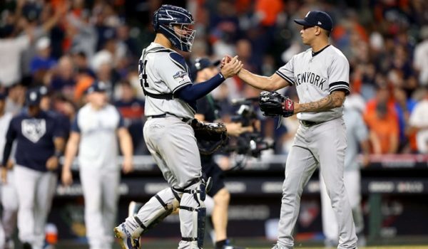Jonathan Loáisiga cerró en el triunfo de los Yanquis sobre Astros, en el primer partido de la Serie de Campeonato de la Liga Americana. LA PRENSA/Bob Levey/Getty Images/AFP
