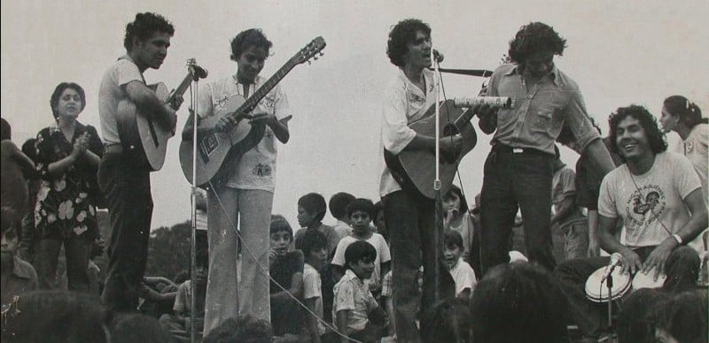 Jinotepe, agosto de 1979. De izquierda a derecha: Salvador Baltodano, Marlene Álvarez, Pancho Cedeño, Agustín Sequeira y Martín Fonseca. Imagen /Cortesía/P.Cedeño/Pancasán