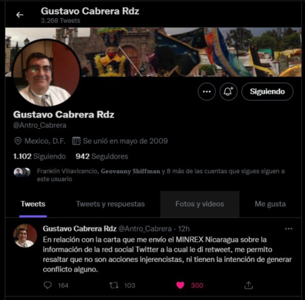 La respuesta de Twitter del embajador de México, Gustavo Cabrera. LA PRENSA 
