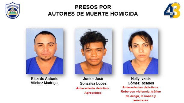 Estos son los tres capturados por el crimen de un hombre en El Malecón de Granada. LA PRENSA7 Policía.