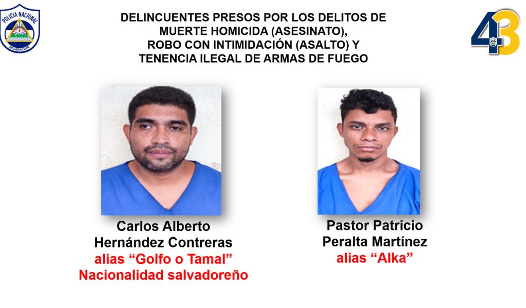 Estos son dos de los tres sospechosos de haber robado y asesinado al cambista Trinidad Palma. LA PRENSA/Policía.