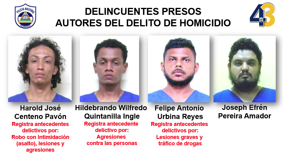 Estos son los cuatro implicados en el robo donde mataron a una adolescente de 13 años. LA PRENSA/ Policía.