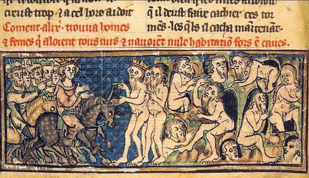 BBC Ilustración medieval del encuentro de Alejandro Magno con los gimnosofistas, (~1420).