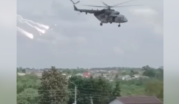 Telegram Imágenes verificadas por la BBC muestran un helicóptero volando bajo sobre la región de Bélgorod.