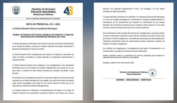 Ortega se va sobre las cuentas bancarias de las Diócesis y colegios parroquiales