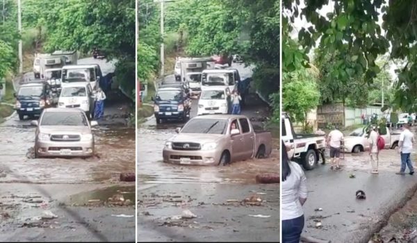 Chofer de camioneta desafía caudal de peligroso cauce en Las Jagüitas, donde el lunes hubo una tragedia