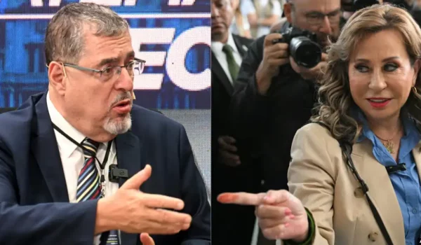 ARCHIVO – El candidato presidencial del Movimiento Semilla Bernardo Arévalo (izq) durante una conferencia de prensa el 25 de junio de 2023, y la candidata por la Unión Nacional de la Esperanza, Sandra Torres tras emitir su voto el 25 de junio de 2023, en las elecciones generales.