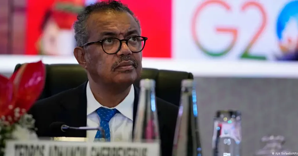 El director de la OMS, Tedros Adhanom Ghebreyesus, durante la cumbre de hoy.