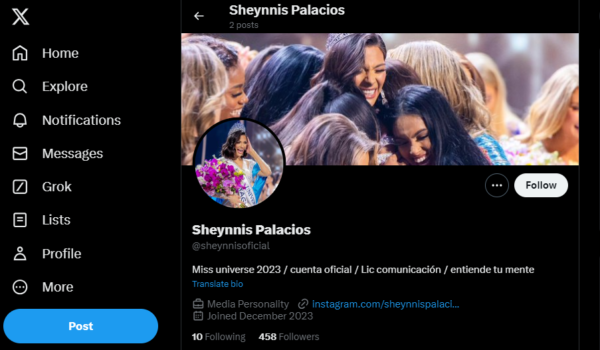 Miss Universo Sheynnis Palacios anuncia una cuenta en la red social X