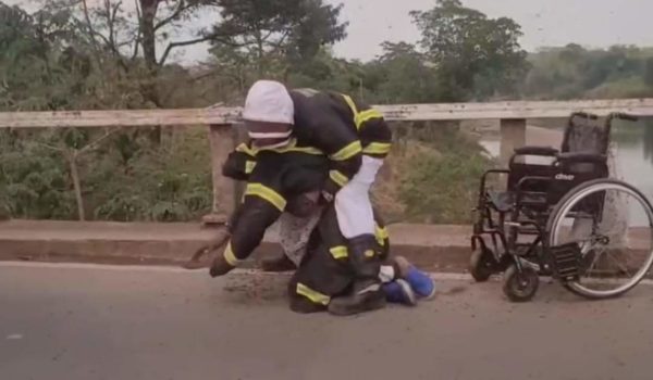 El capitán de los bomberos de Mulukukú rescata al minusválido Jasir Laguna atacado por abejas africanizadas. LA PRENSA/ captura de video/ Redes sociales.