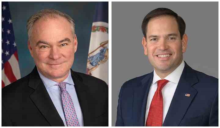 Senador republicano de la Florida, Marco Rubio, y el senador demócrata de Virginia, Tim Kaine. 