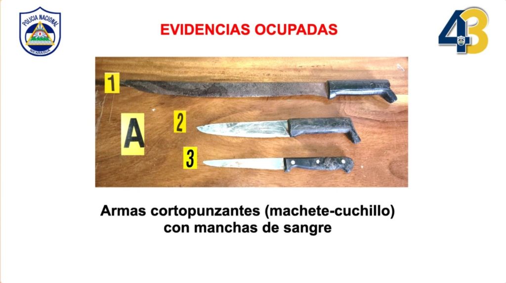 Este el machete y los cuchillos utilizados por los condenados para  atacar a las dos mujeres, LA PRENSA/ Policía .