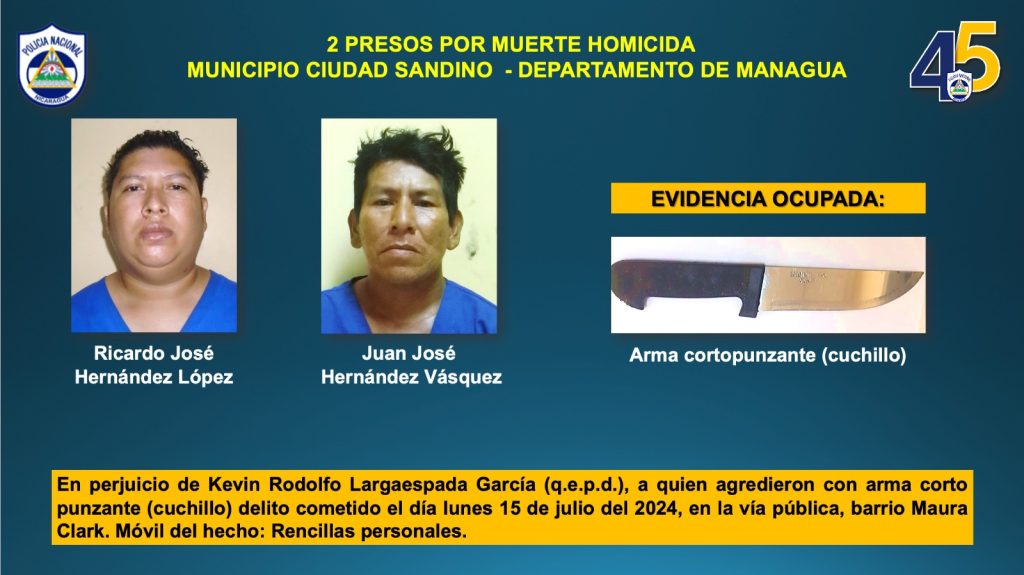 A la izquierda los acusados por un asesinato en Ciudad Sandino y la derecha el arma utilizada para cometer el crimen. LA PRENSA/ Policía.