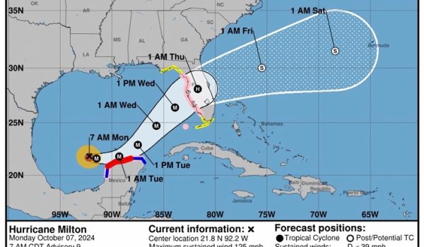Alertas de huracán y marejada ciclónica por Milton en partes de la costa oeste de Florida