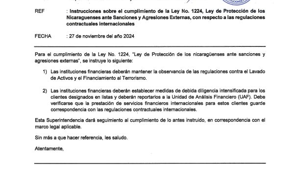 Siboif intenta calmar a la banca y corresponsalías internacionales tras ley para proteger a sancionados