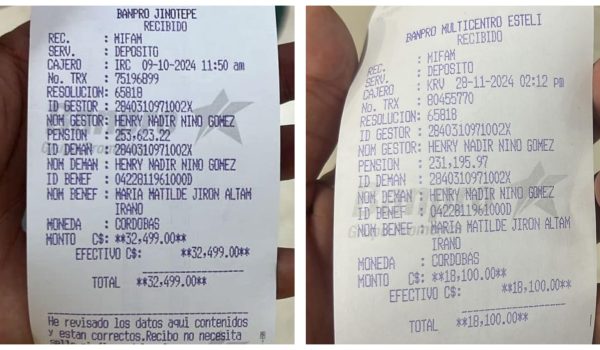 Henry Niño muestra dos recibos de pago por pensión de alimentos a favor su hija