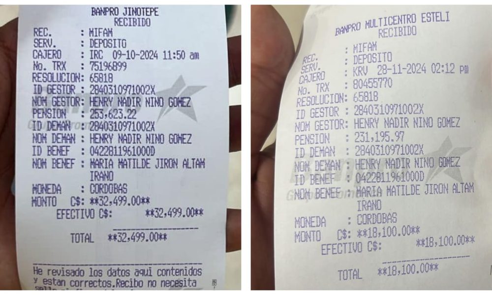 Estos son los recibos bancarios de los abonos hechos por Henry Niño a favor de la pensión de alimentos de su hija de cinco años. Foto: Facebook Henry Niño
