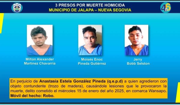 Culpables tres sujetos acusados de matar a dueña de pulpería en Jalapa