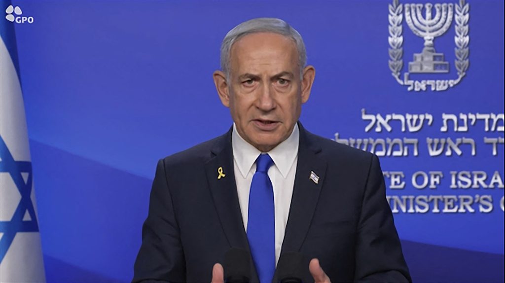 Primer ministro israelí, Benjamín Netanyahu, anunciando el lanzamiento de una operación militar dirigida contra Irán, en una foto de archivo. (Foto de OPG / AFP)