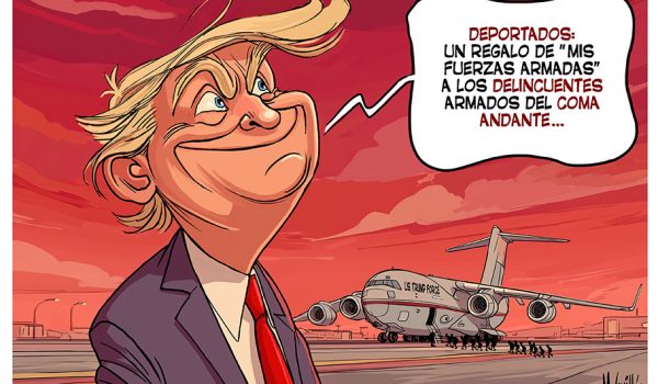 Caricatura 01-07-2025 | Deportados son enviados de las Fuerzas Armadas de Trump a manos de la dictadura Ortega