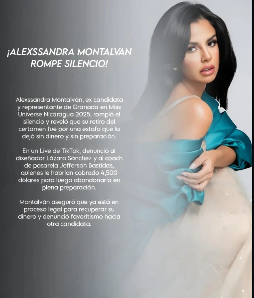 Alexssandra Montalván habló de su renuncia al certamen Miss Universe Nicaragua. Foto: Facebook/Irias Roberto