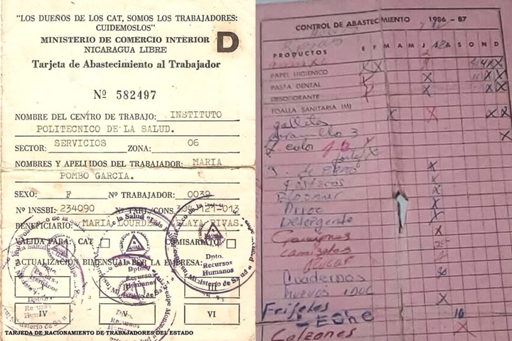 Tarjetas de abastecimiento proporcionadas por el gobierno sandinista, copia fiel del paupérrimo sistema cubano y hoy usadas en Venezuela. LA PRENSA / ARCHIVO REDES