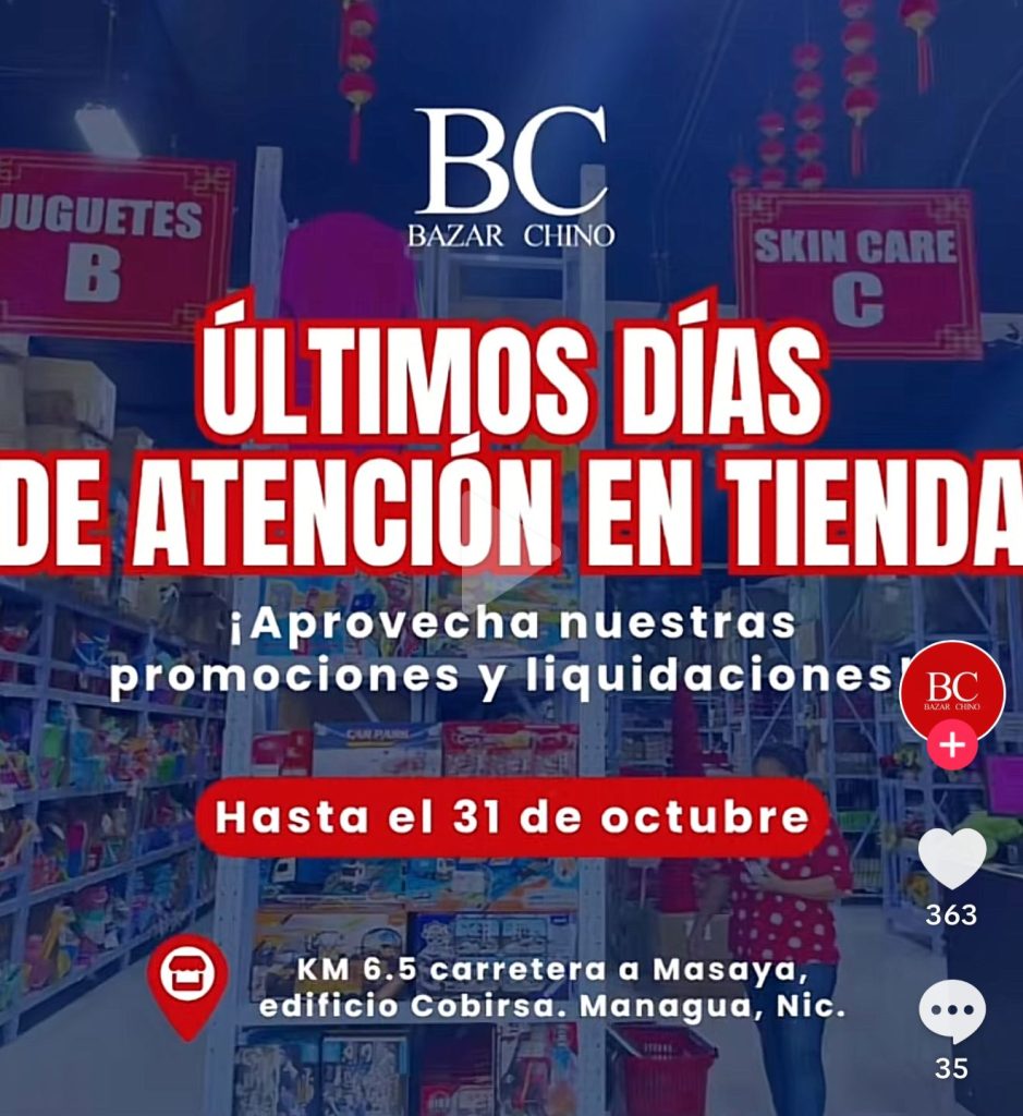 Bazar Chino en Carretera a Masaya anuncia cierre