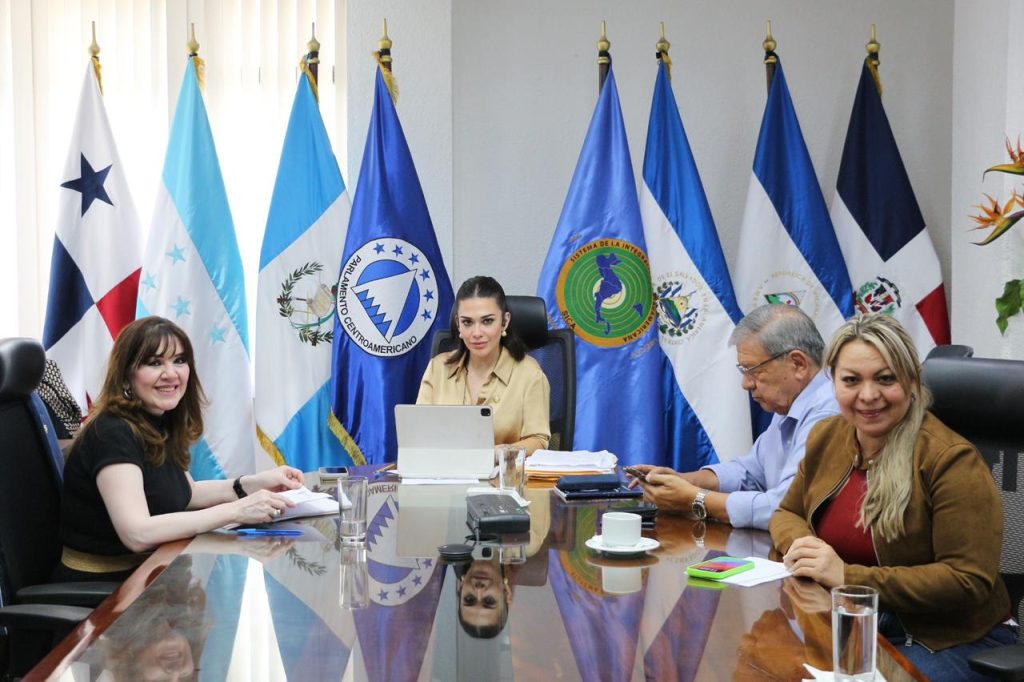 Karla Gutiérrez (al centro) en una sesión del Parlacen. Foto: Tomada de redes.