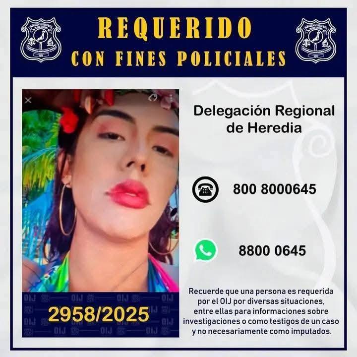El OIJ urge localizar a Gabriela Souza como principal sospechosa en crimen de nicaragüense en Costa Rica. Foto: Organismo de Investigación Judicial/Facebook.