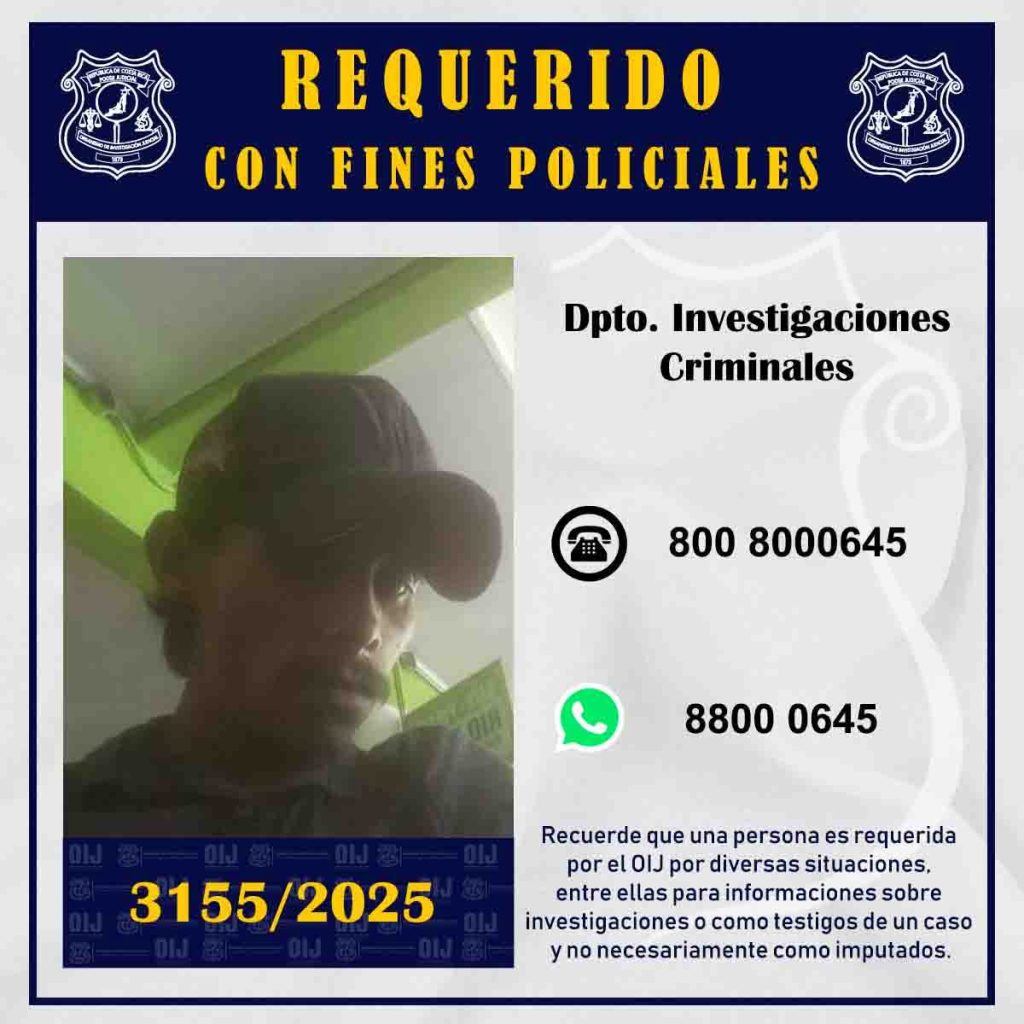 OIJ circula a nicaragüense como presunto autor de doble homicidio de pareja de ancianos en Costa Rica. Foto: OIJ/Facebook.