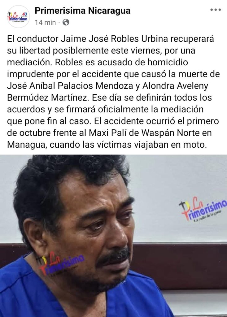 Radio La Primerísima asegura que Jaime Robles queda en libertad tras supuesta mediación. Foto: captura de redes sociales de La primerísima. 