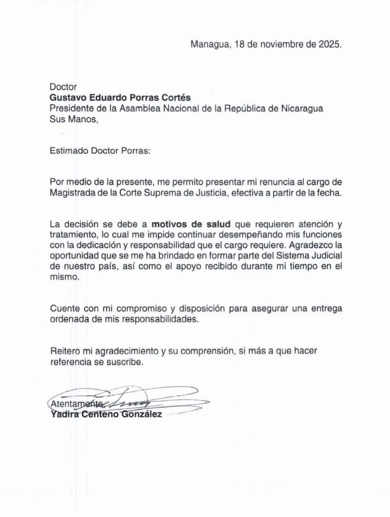 Corte Suprema de Justicia, renuncia de magistradas, Nicaragua