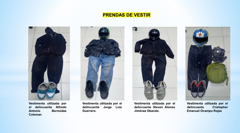 Vestimenta ocupada a delincuentes capturados y presentados por robo a Súper Express de Managua. Foto: Policía Nacional.