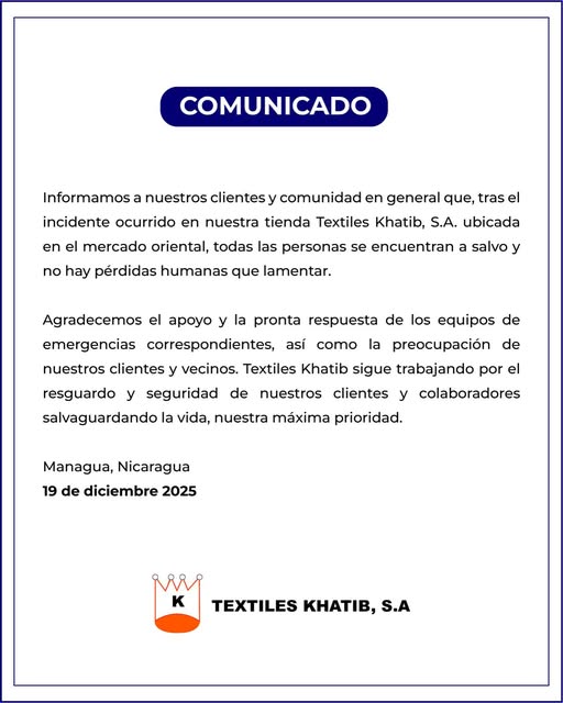 Este fue el comunicado que compartió la tienda Textiles Khatib tras el colapso de su segundo piso