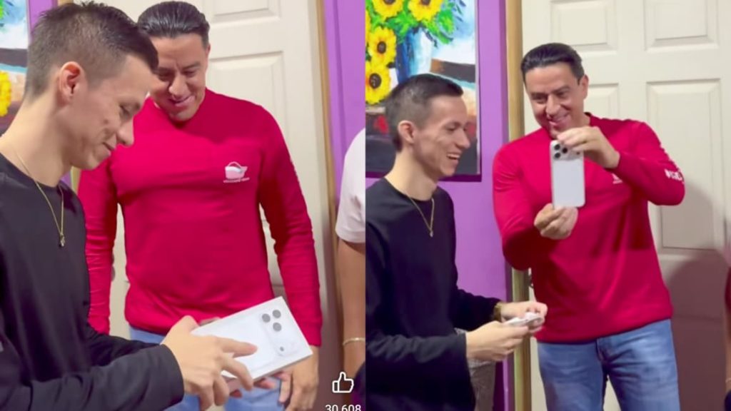 La Rubia es premiado con una iPhone 17 Pro Max. Foto: captura de video publicado por abogado Gabriel Díaz/Facebook.