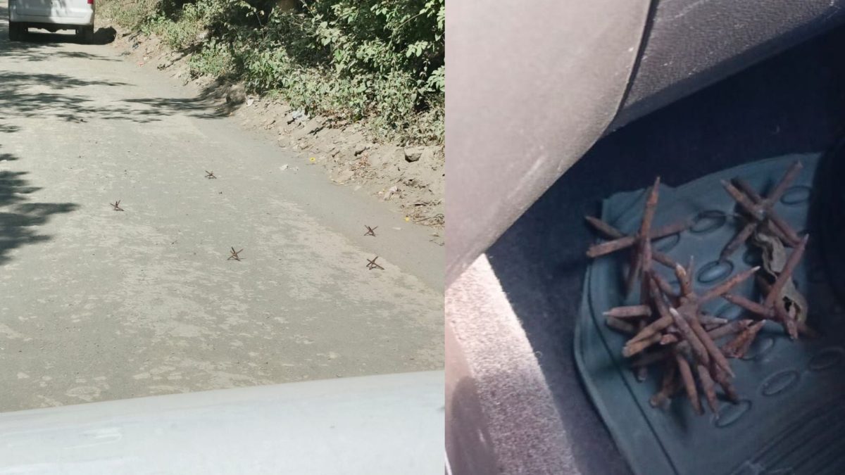 Lanzan miguelitos en caminos sin luminarias de Ciudad Sandino, Managua. Foto: Tomada de redes sociales.