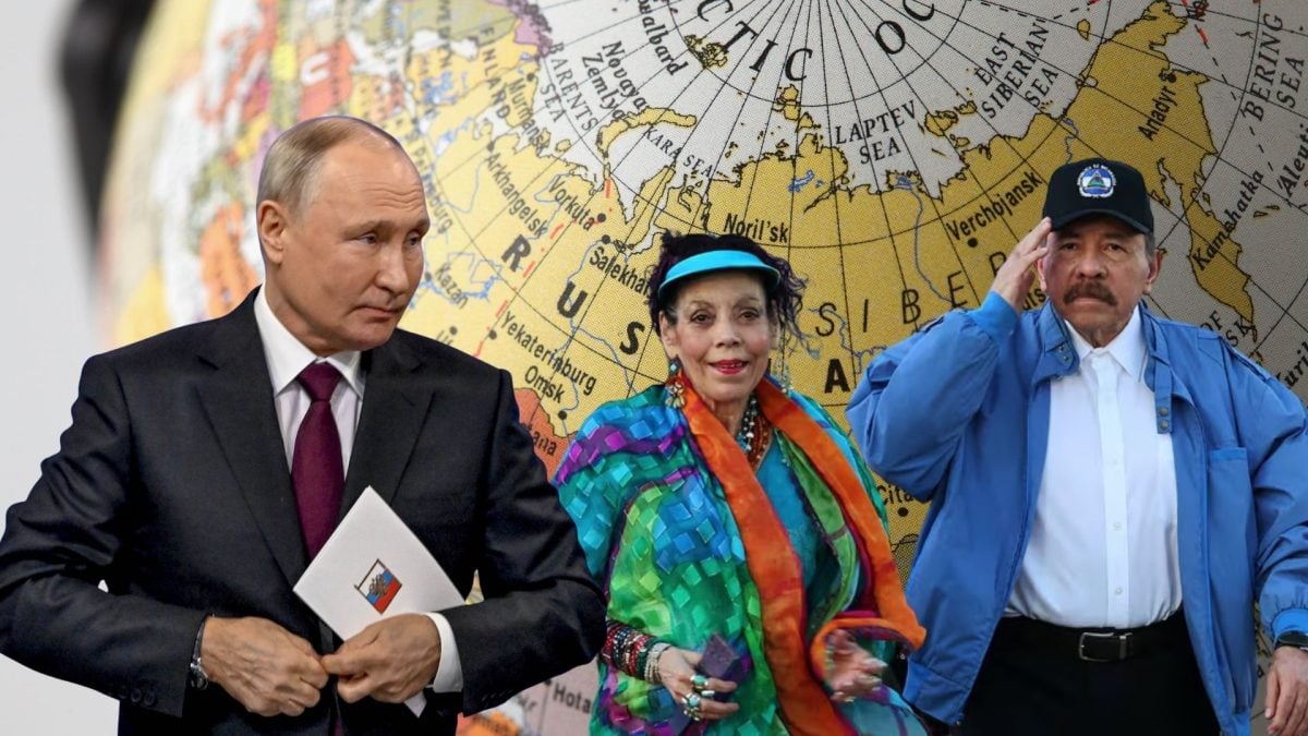 El dictador ruso Vladimir Putin y los dictadores de Nicaragua Rosario Murillo y Daniel Ortega. LA PRENSA.