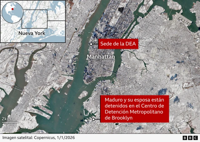 Mapa de la ubicación de la cárcel donde está Maduro.