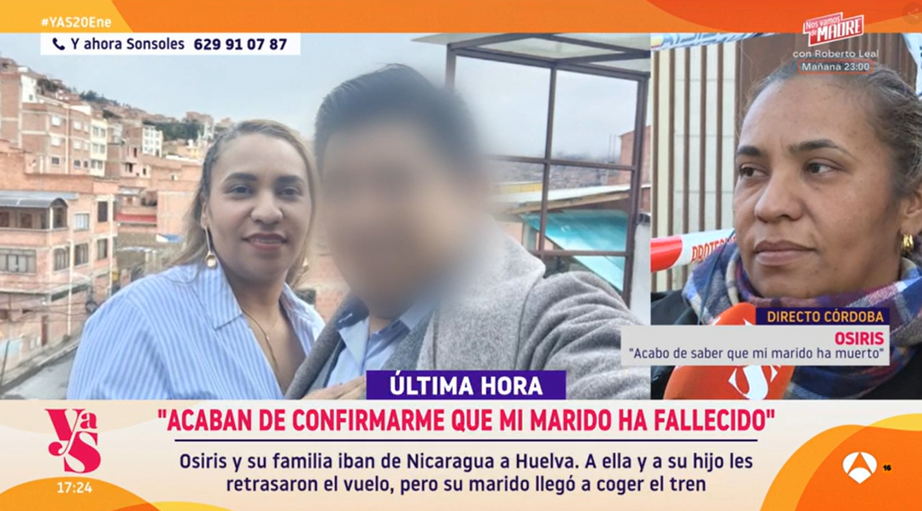 Osiris Sevilla, en declaraciones publicadas por Antena 3, confirmó la muerte de su esposo en el accidente ferroviario en España