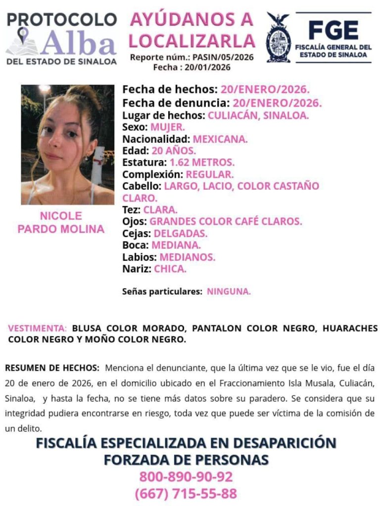 Ficha de búsqueda de la influencer 'La Nicholette' emitida por el Protocolo Alba en México