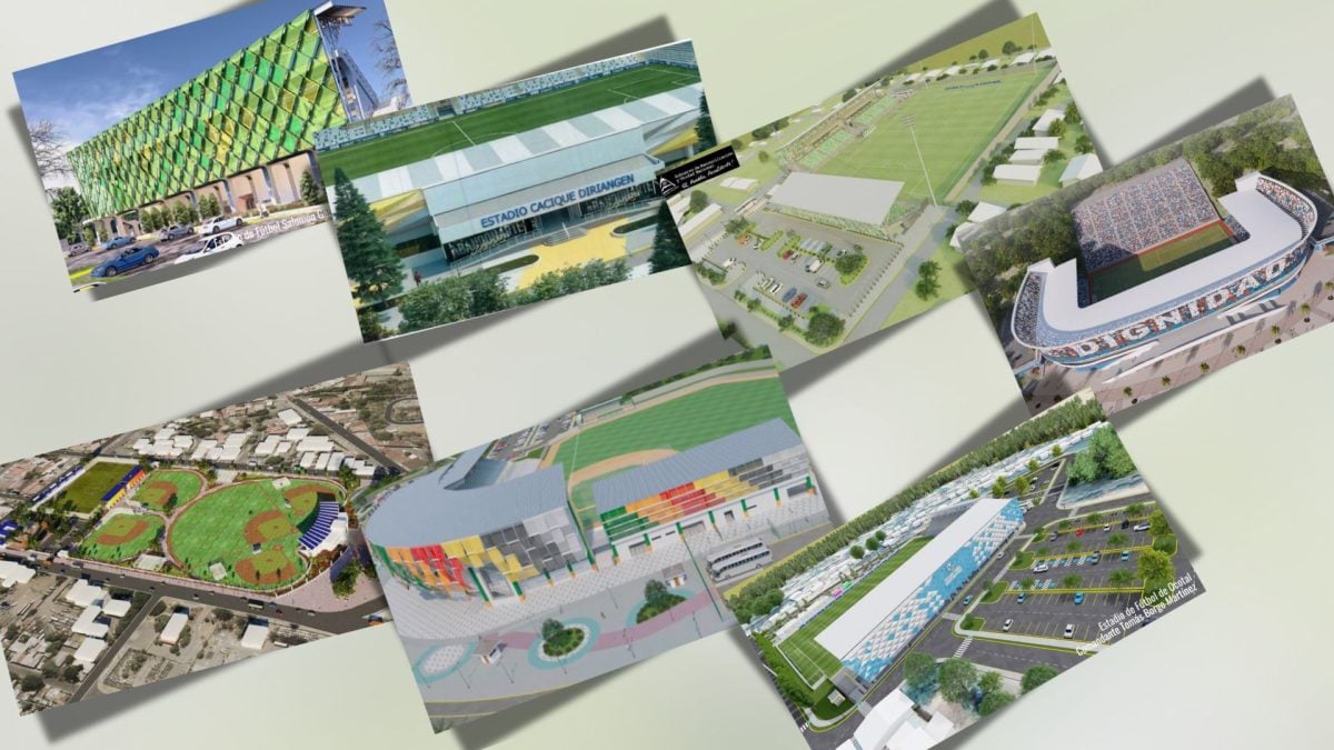 Siete estadios están en construcción en Ocotal, Diriamba, Jalapa, Managua, Bluefields y Catarina. Fotos: Tomadas de medios oficialistas