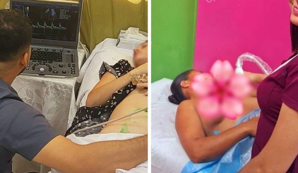 Personal de Salud del Hospital Alemán Nicaragüense acceden a fotografiarse para hacer proselitismo político pese a exponer el cuerpo de mujeres que se hacían ultrasonidos abdominales y de mama