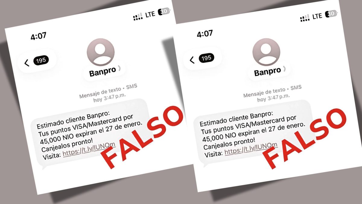 Captura de mensajes enviados a clientes Banpro. Foto: Tomada de las redes sociales de Banpro.