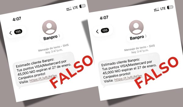 Captura de mensajes enviados a clientes Banpro. Foto: Tomada de las redes sociales de Banpro.