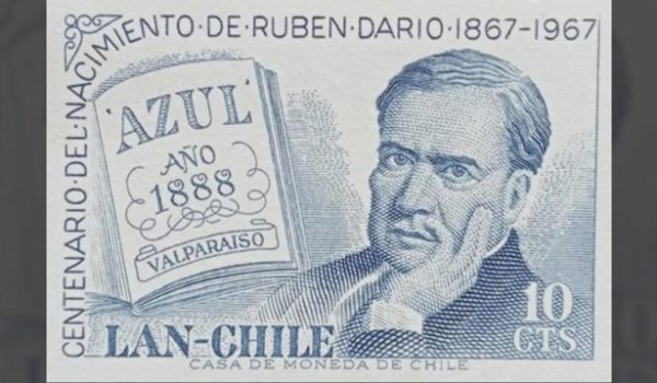 Estampilla de Chile conmemorando el nacimiento de Rubén Darío y aludiendo a que Azul se publicó en ese país. LA PRENSA/ TOMADA DE REDES SOCIALES